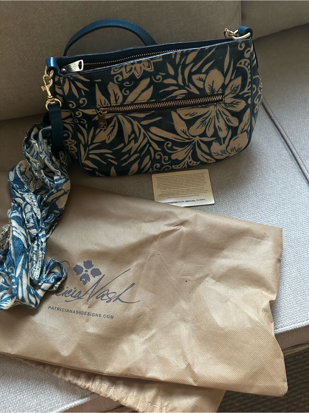 Patricia Nash Blue Floral Leather Crossbody Bag